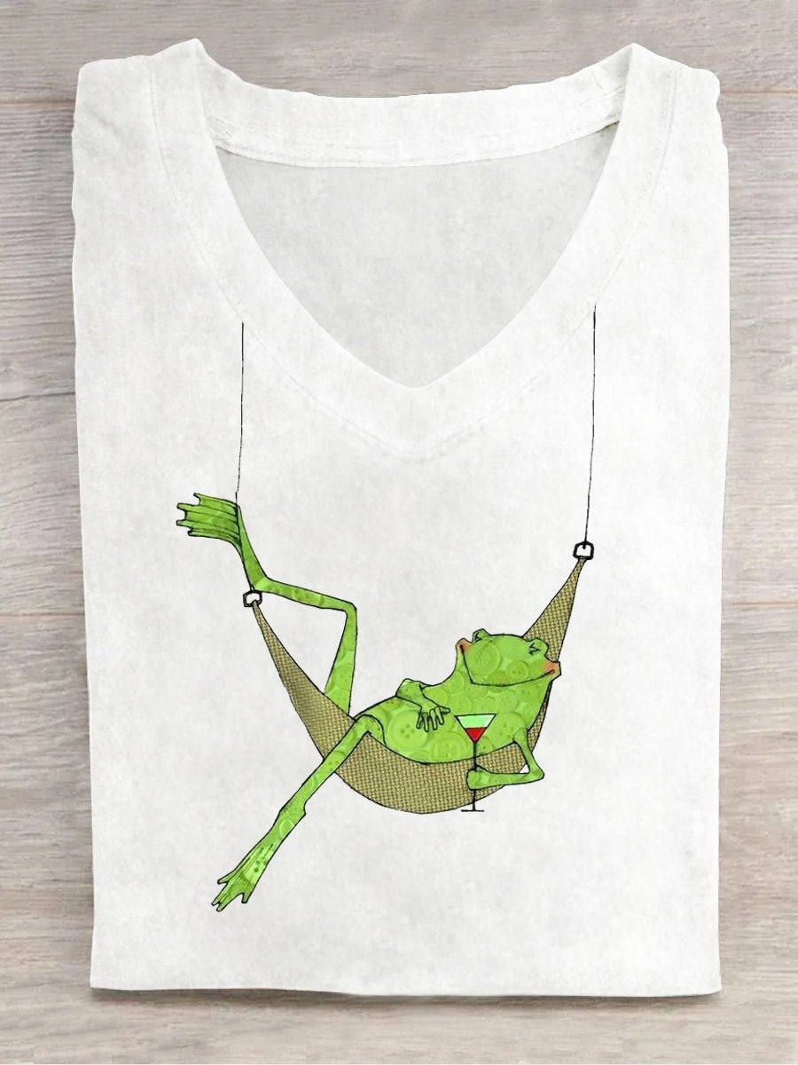 Frog V Neck Casual T-Shirt