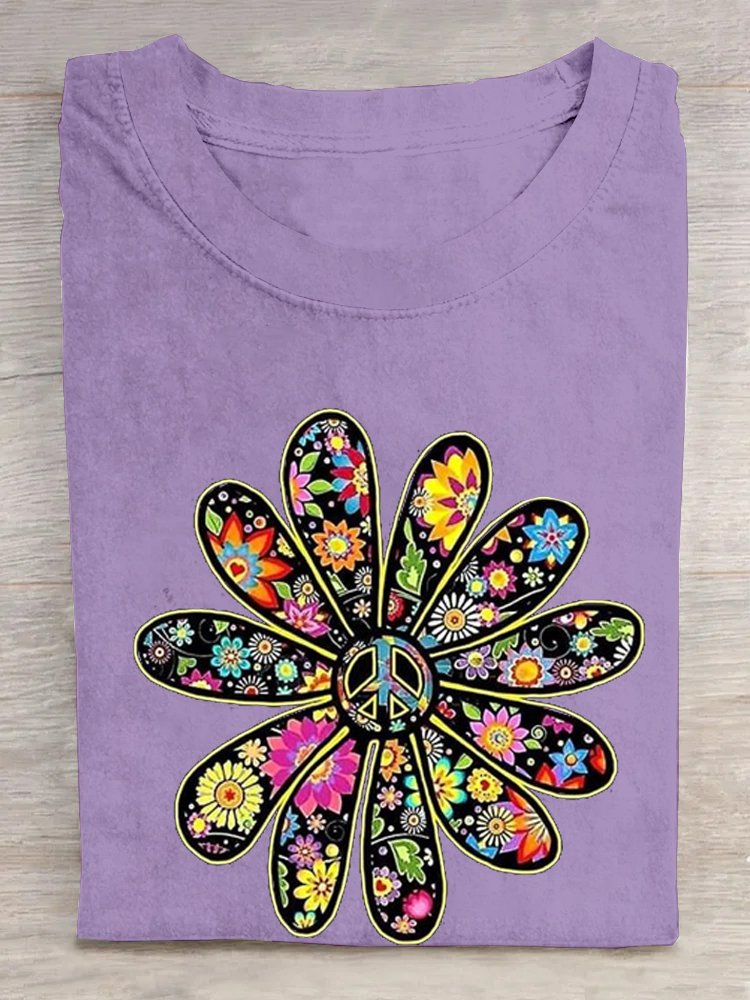 Casual Crew Neck Loose Floral T-Shirt