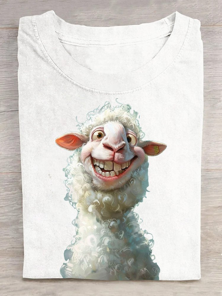 Casual funny sheep Crew Neck Loose T-Shirt