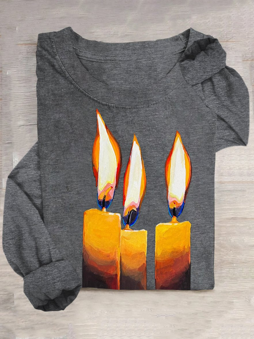 Casual Cotton-Blend Abstract Candlelight T-Shirt