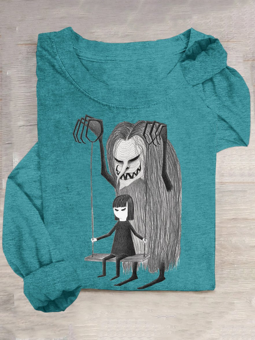 Cotton-Blend Casual Long Sleeve Crew Neck T-shirt