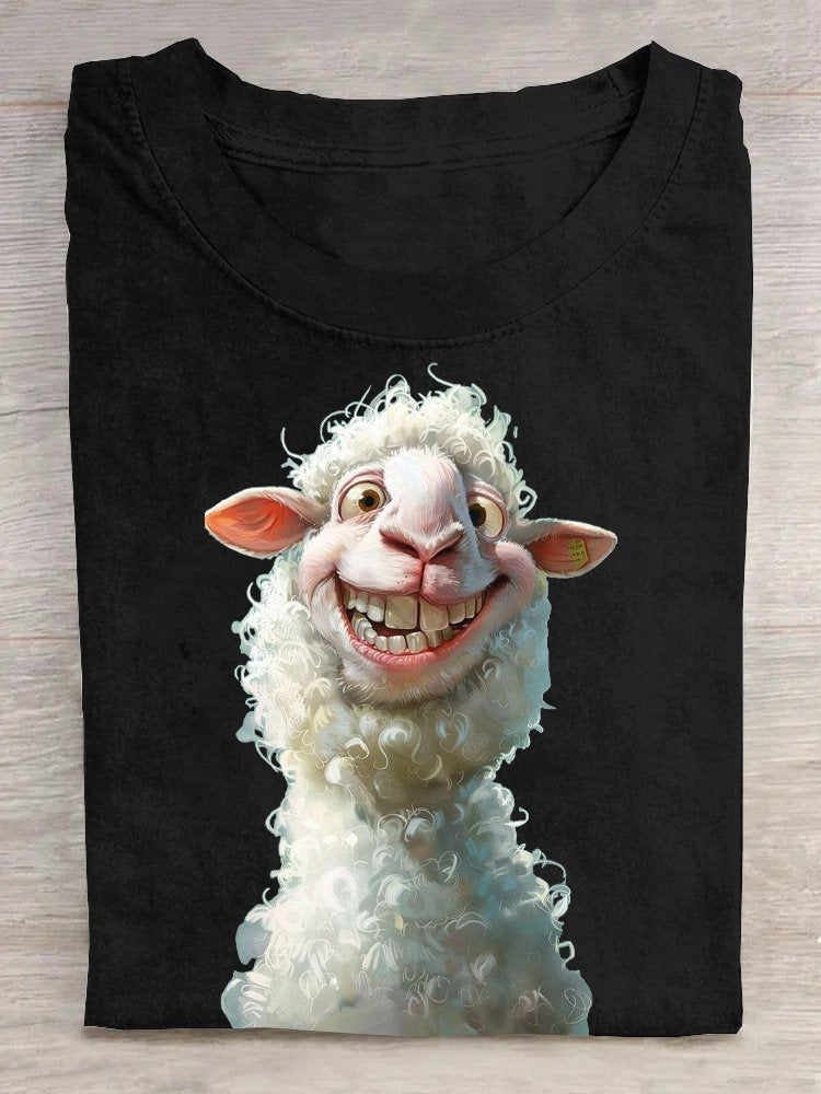 Casual funny sheep Crew Neck Loose T-Shirt