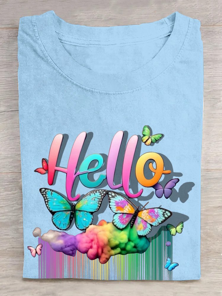 Cotton Casual Butterfly Rainbow T-Shirt
