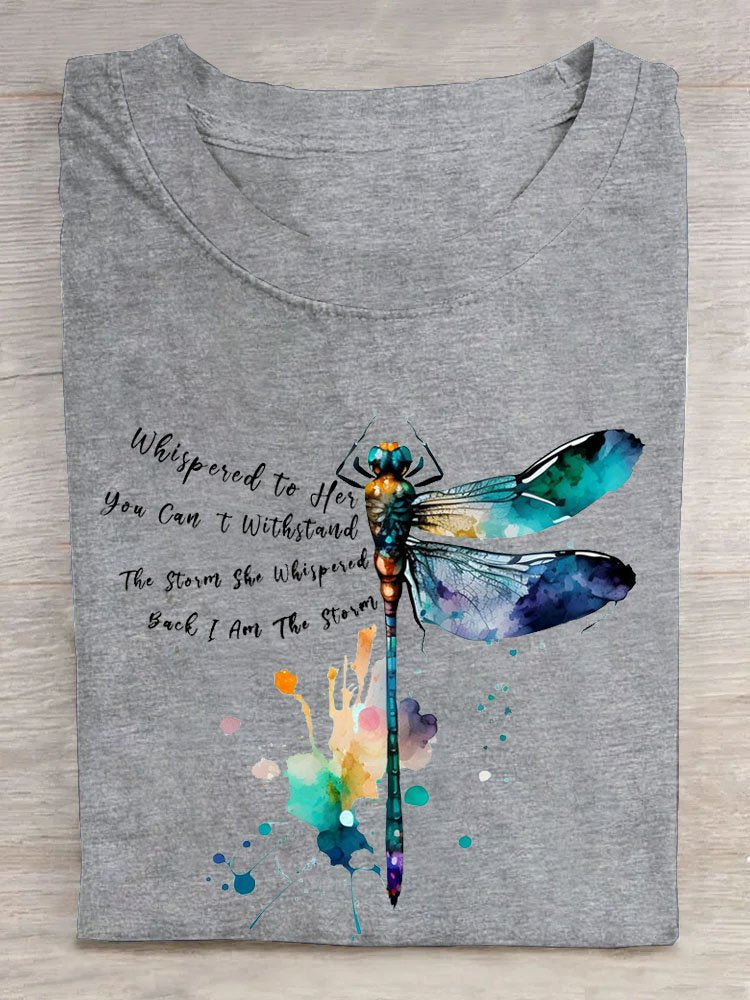 Dragonfly Text Letters Printed Casual T-Shirt