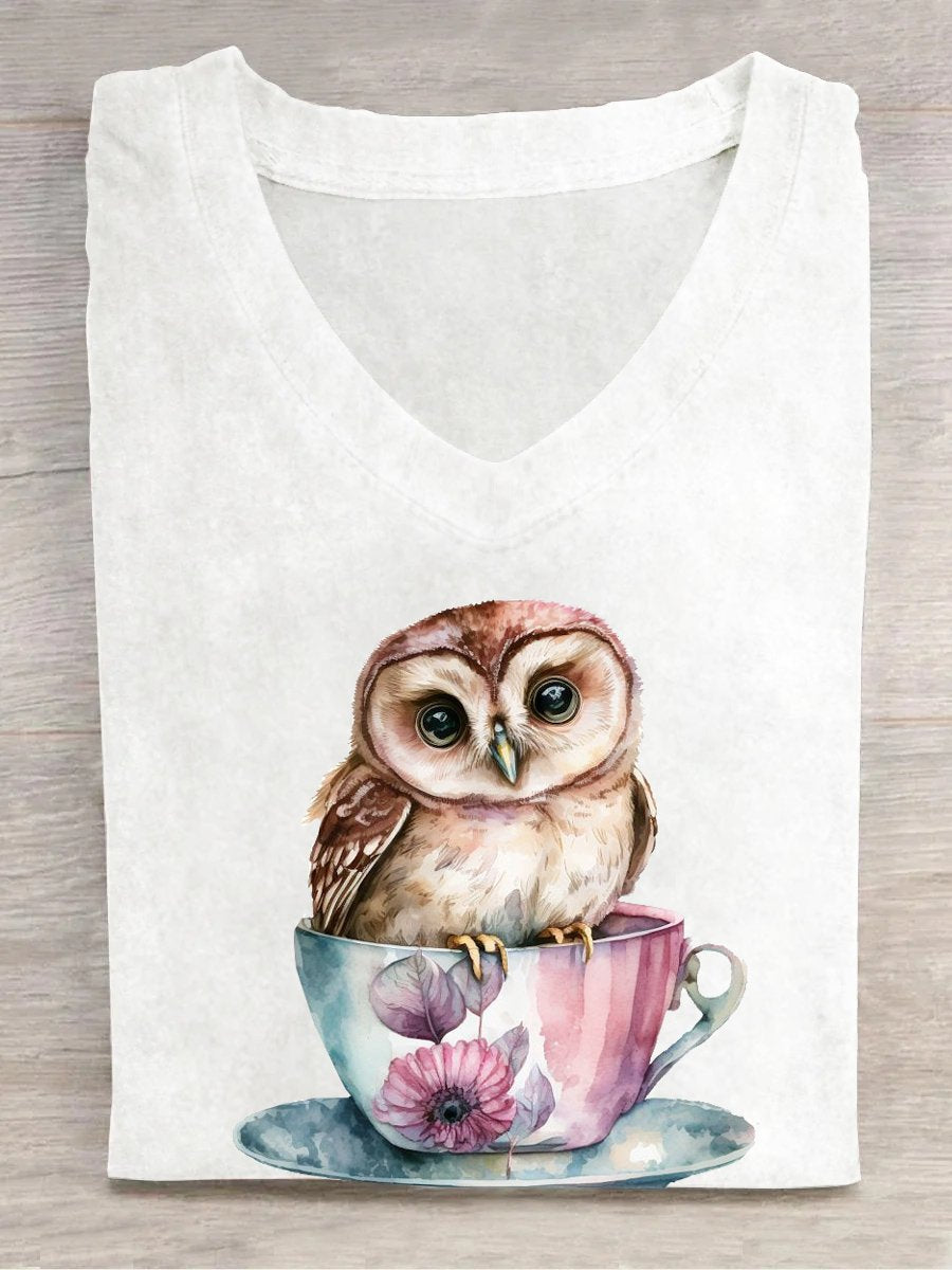 Animal Casual V Neck Loose T-Shirt