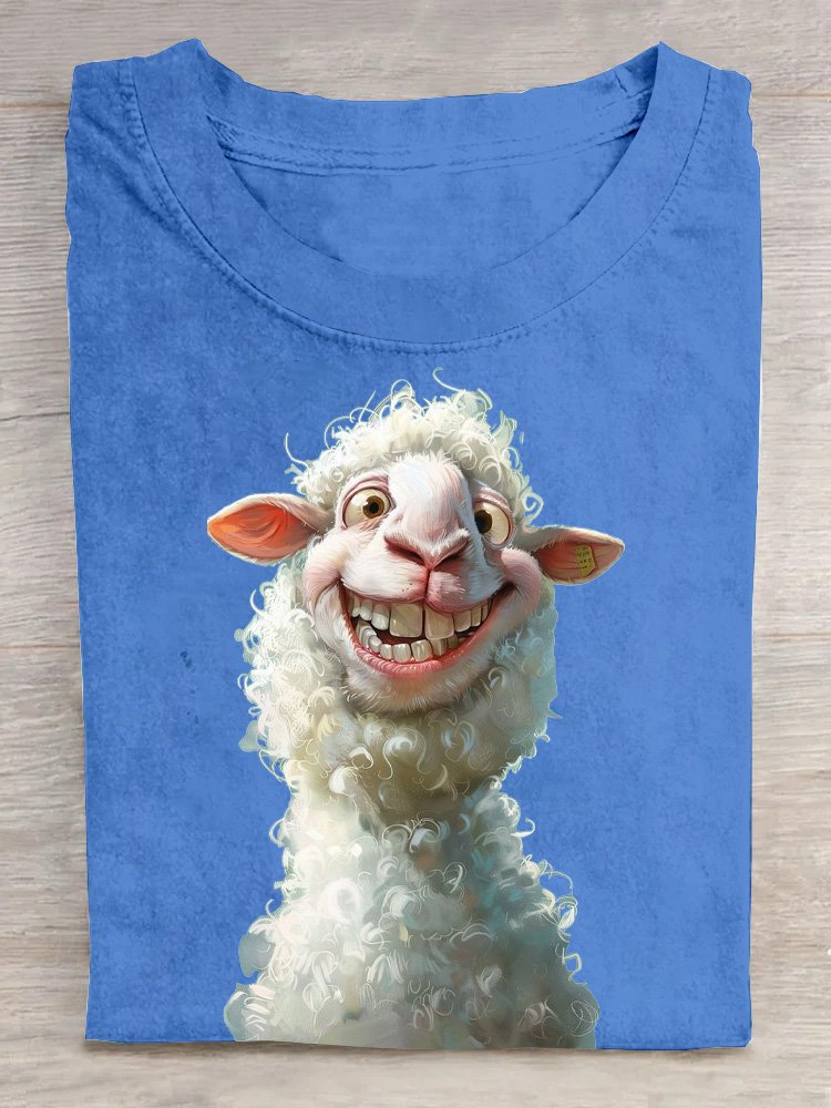 Casual funny sheep Crew Neck Loose T-Shirt