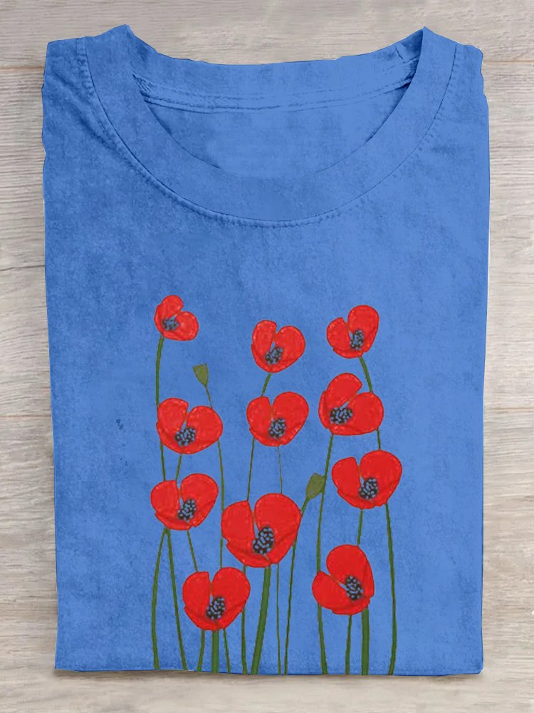 Cotton Crew Neck Casual Floral T-Shirt