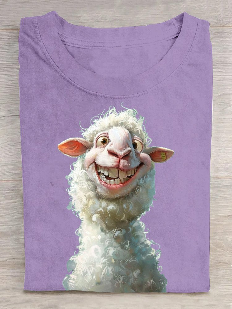 Casual funny sheep Crew Neck Loose T-Shirt