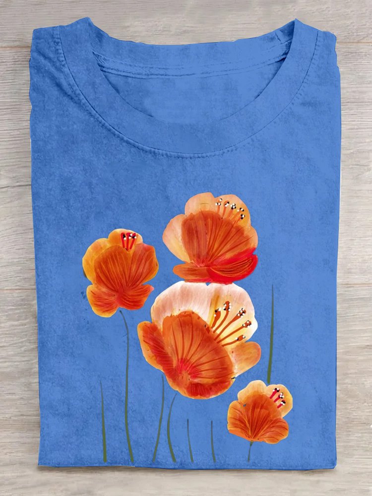 Casual Floral Loose Cotton T-Shirt