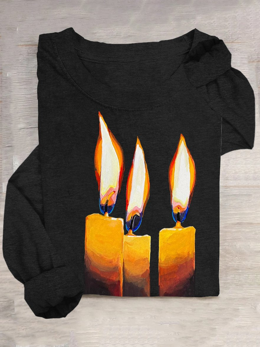 Casual Cotton-Blend Abstract Candlelight T-Shirt