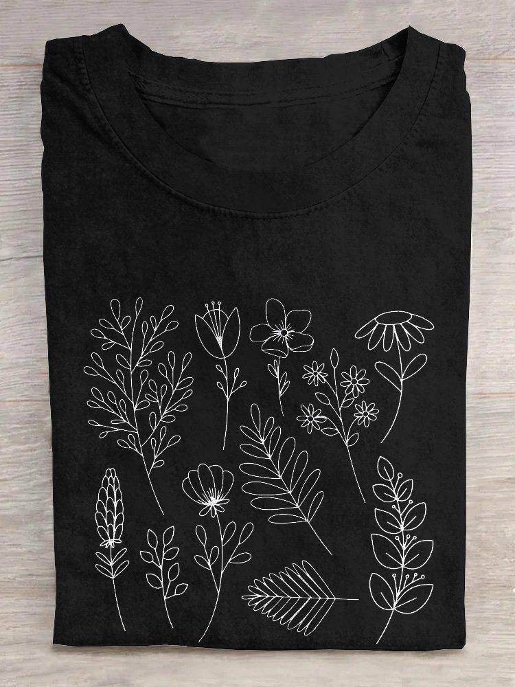 Casual Floral Cotton T-Shirt