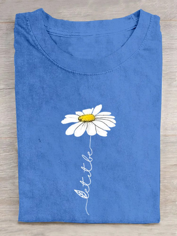 Casual Cotton Crew Neck Floral T-Shirt