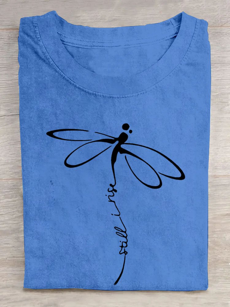 Casual Dragonfly Printed Cotton-Blend T-Shirt