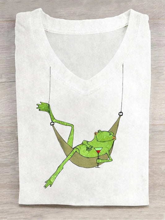 Frog V Neck Casual T-Shirt