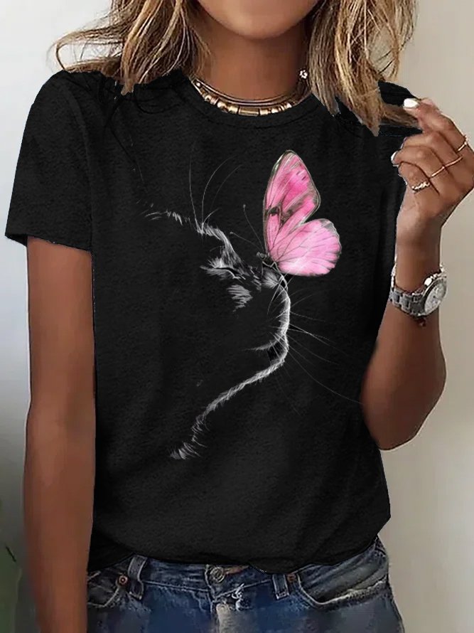 Cotton Casual Cat Loose T-Shirt