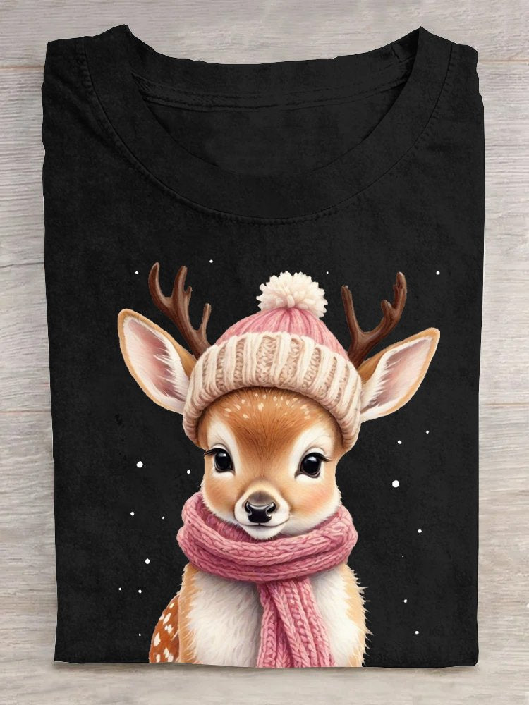 Deer Cotton Loose Casual T-Shirt