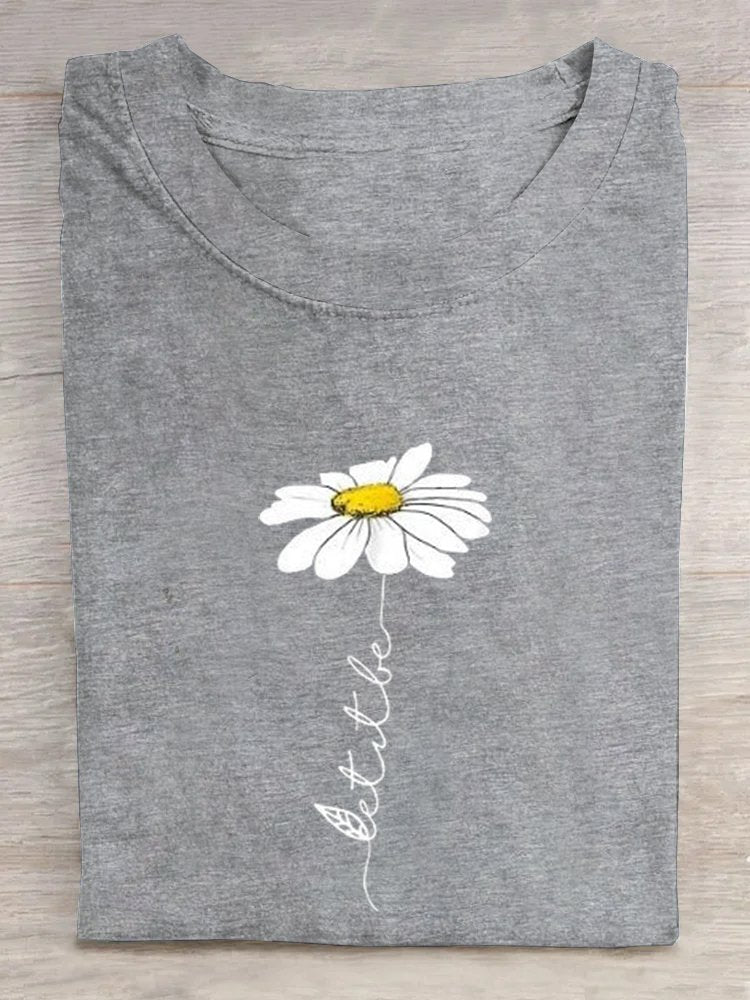 Casual Cotton Crew Neck Floral T-Shirt