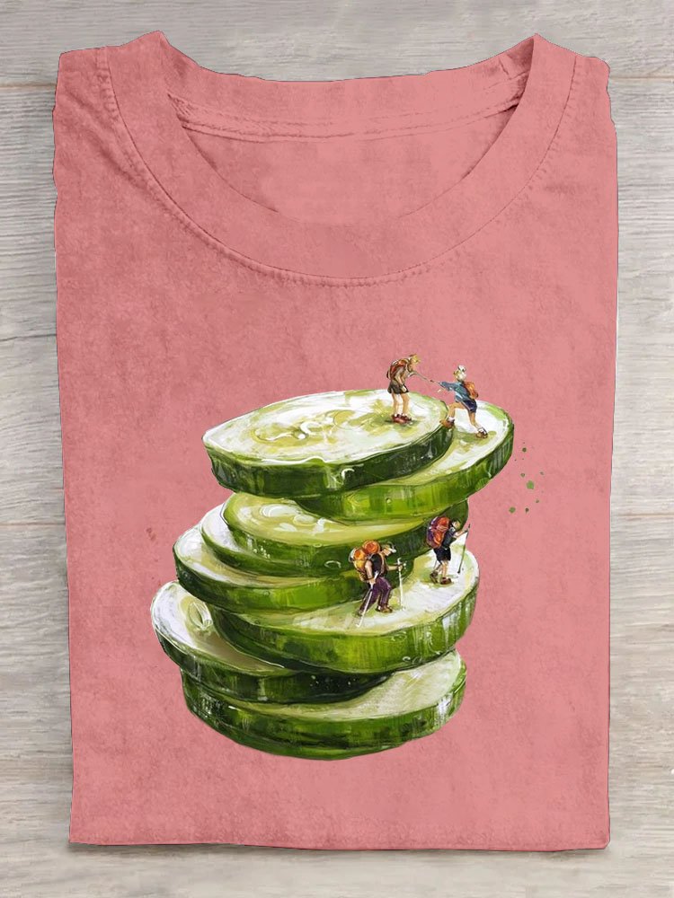 Vegetable Cotton Casual Crew Neck T-Shirt