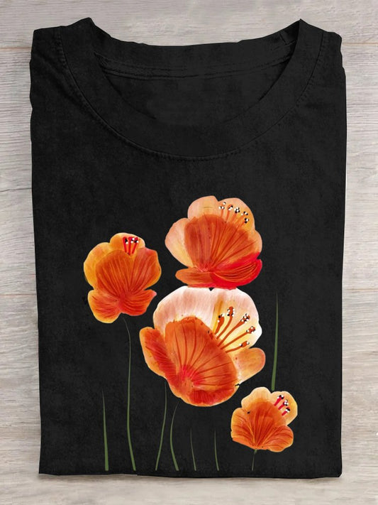 Casual Floral Loose Cotton T-Shirt