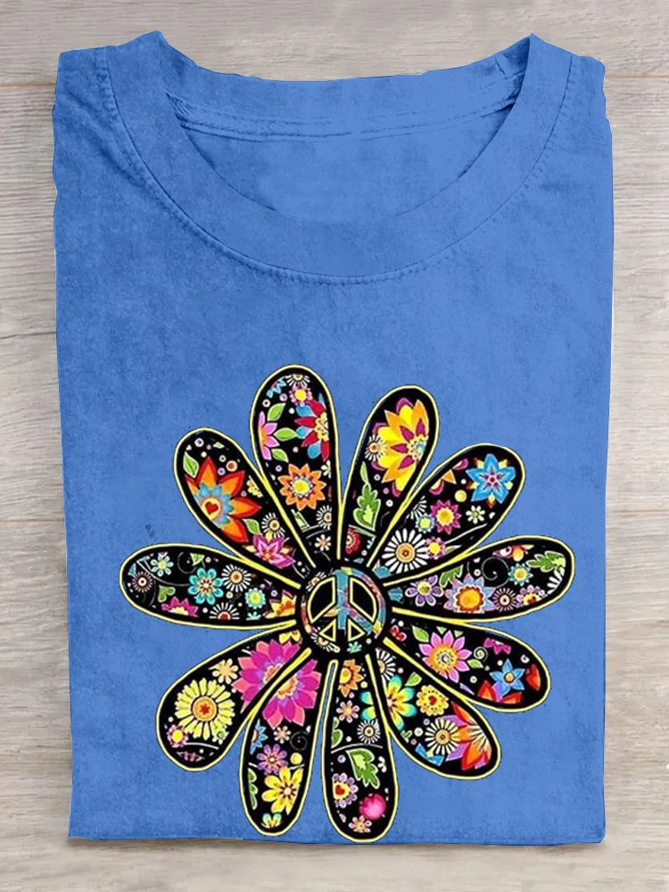 Casual Crew Neck Loose Floral T-Shirt