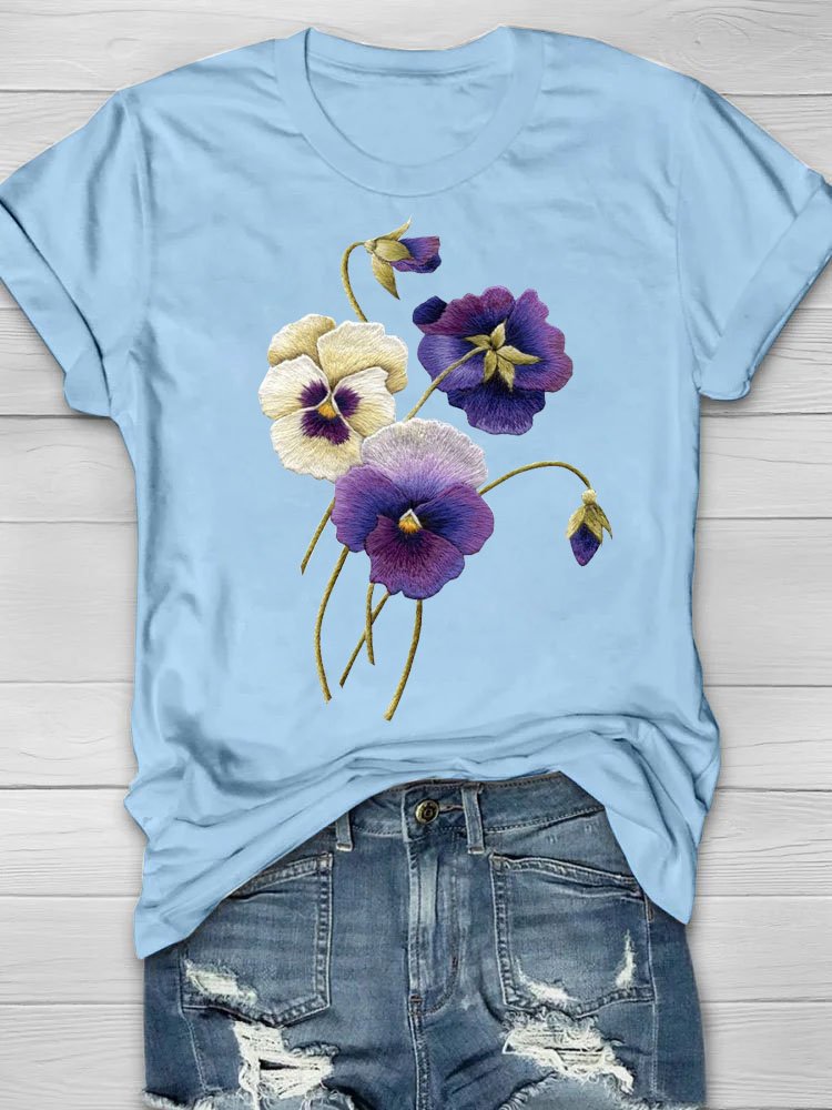 Casual Crew Neck Floral Loose T-Shirt