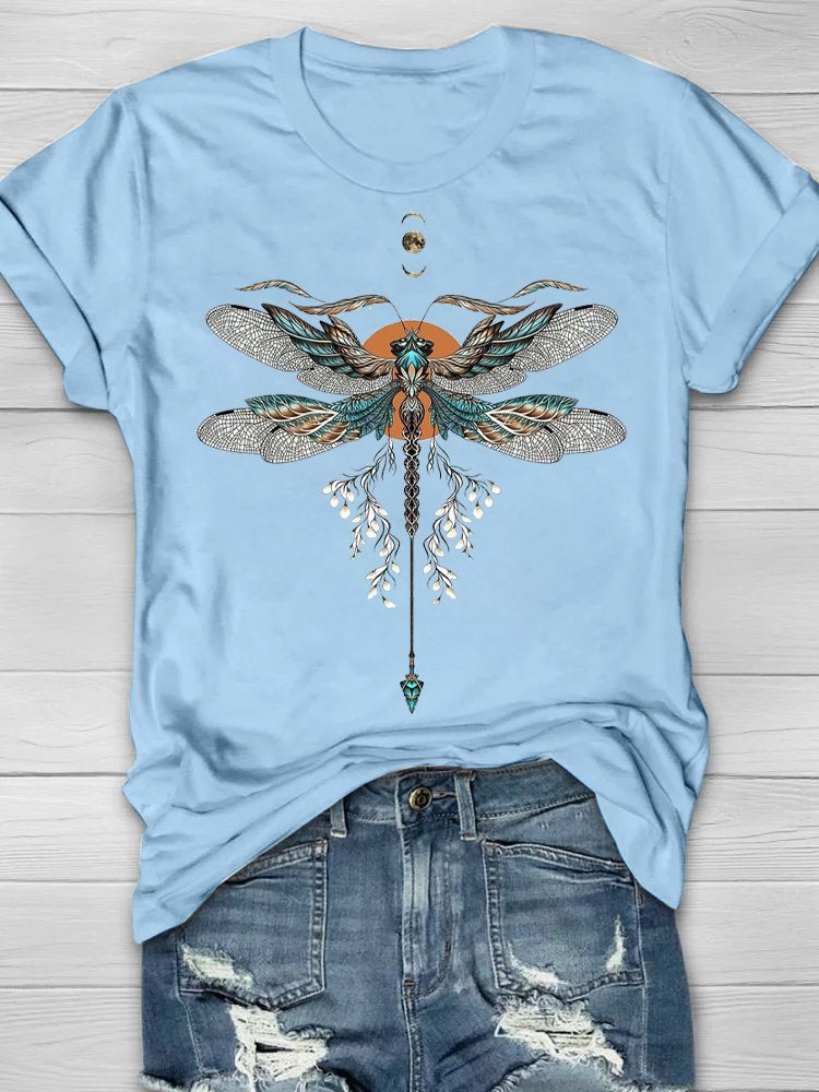 Loose Crew Neck Dragonfly Casual T-Shirt