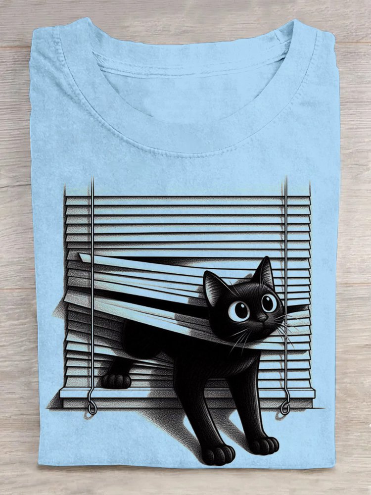 Cat Casual Crew Neck Loose T-Shirt