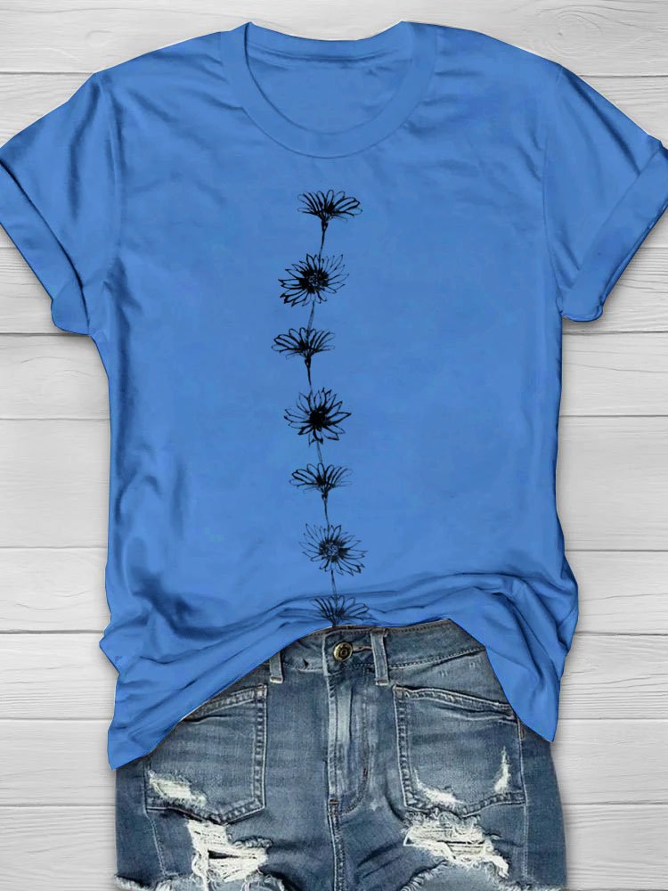 Casual Floral Crew Neck Cotton T-Shirt