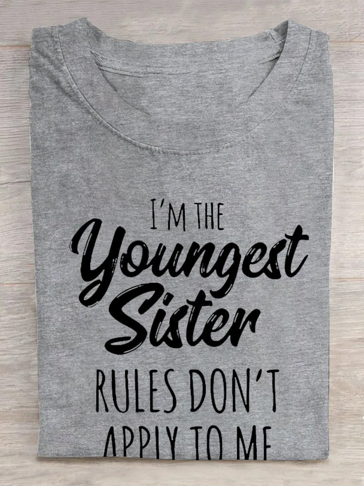 Women's youngest sister Funny Letters Casual Crew Neck T-Shirt