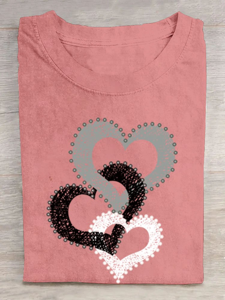 Funny Heart/Cordate Printed Casual T-Shirt