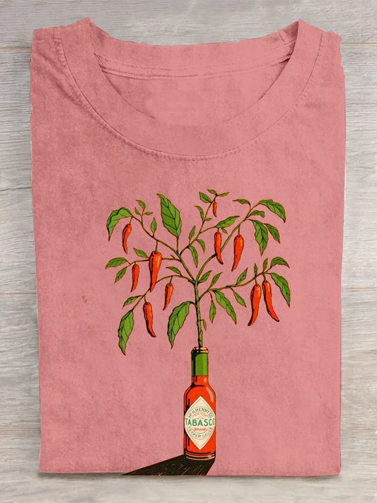 Cotton Plants Crew Neck Casual T-Shirt