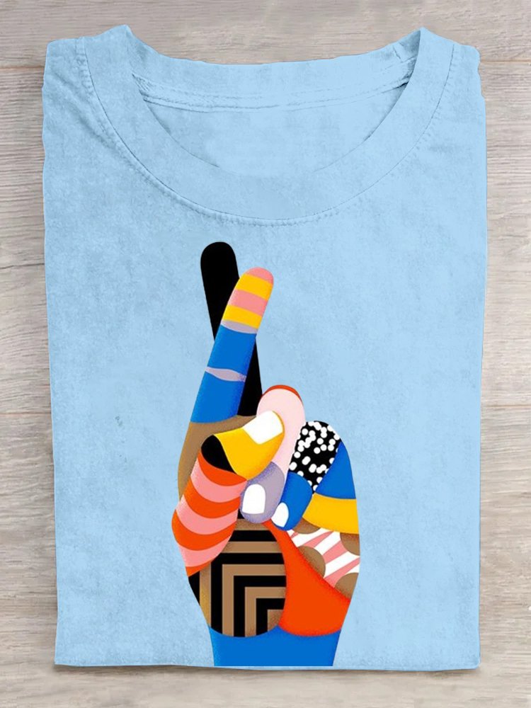 Abstract Loose Casual Cotton-Blend T-Shirt