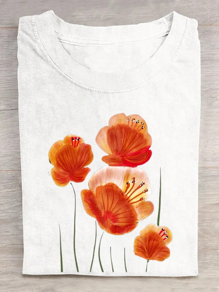 Casual Floral Loose Cotton T-Shirt