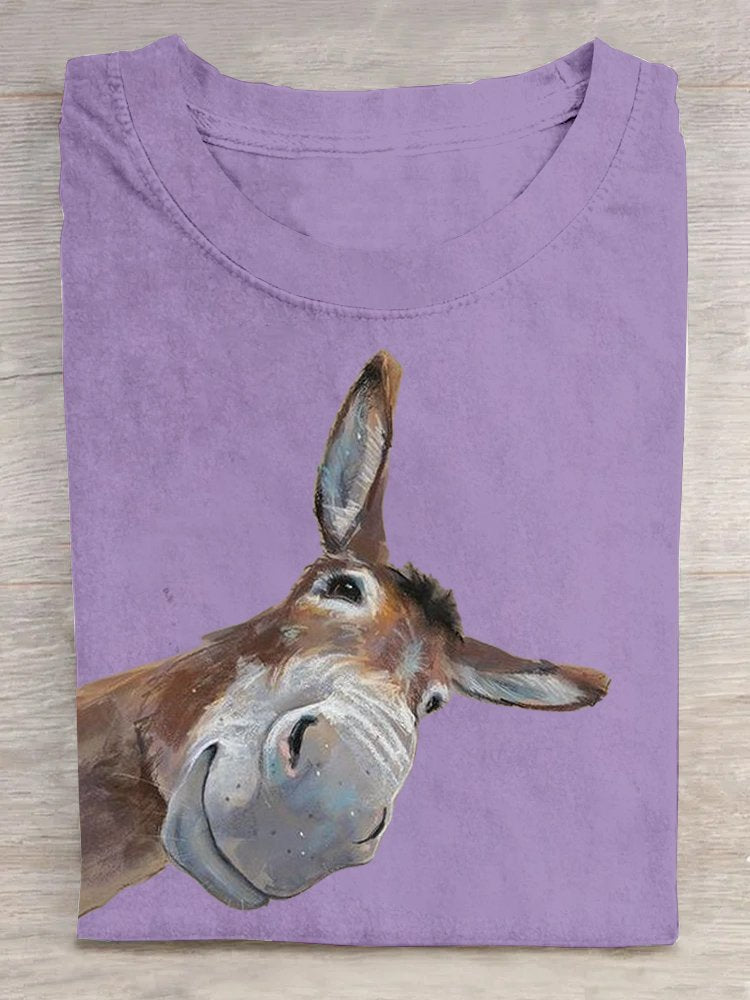 Funny Donkey Print Casual Short Sleeve  T-shirt