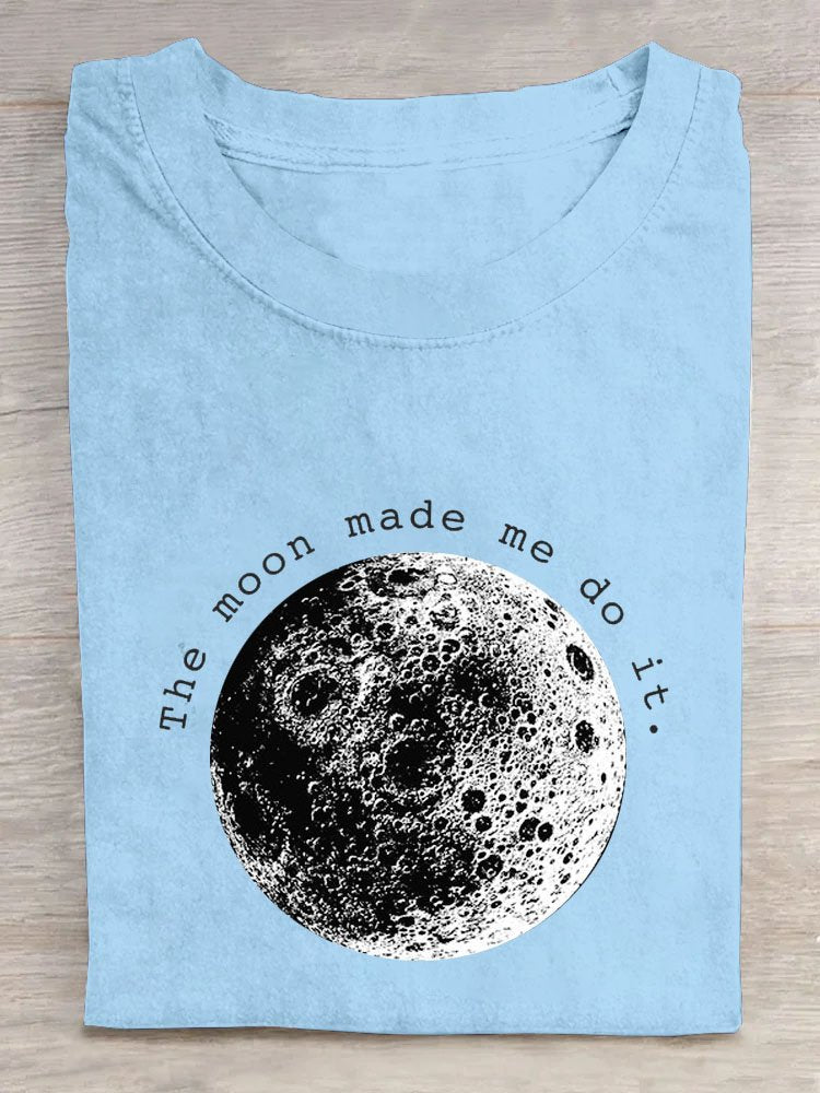 Casual Text Letters & Moon Printed T-Shirt