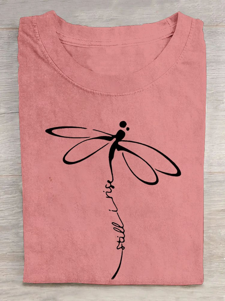 Casual Dragonfly Printed Cotton-Blend T-Shirt