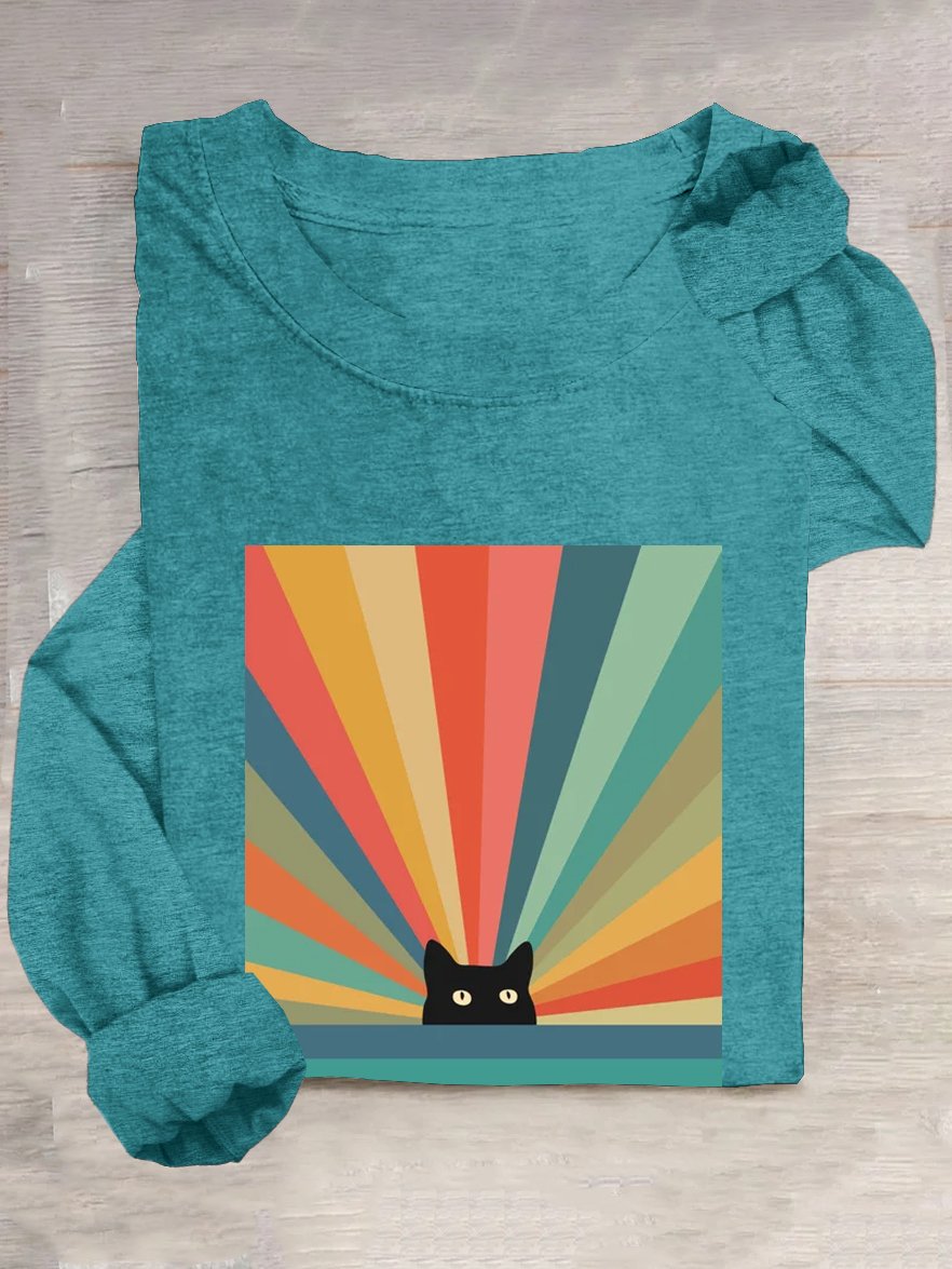 Casual Cotton-Blend Cat T-Shirt