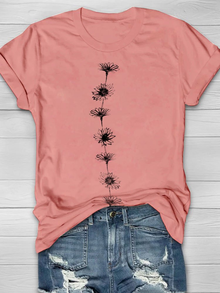 Casual Floral Crew Neck Cotton T-Shirt