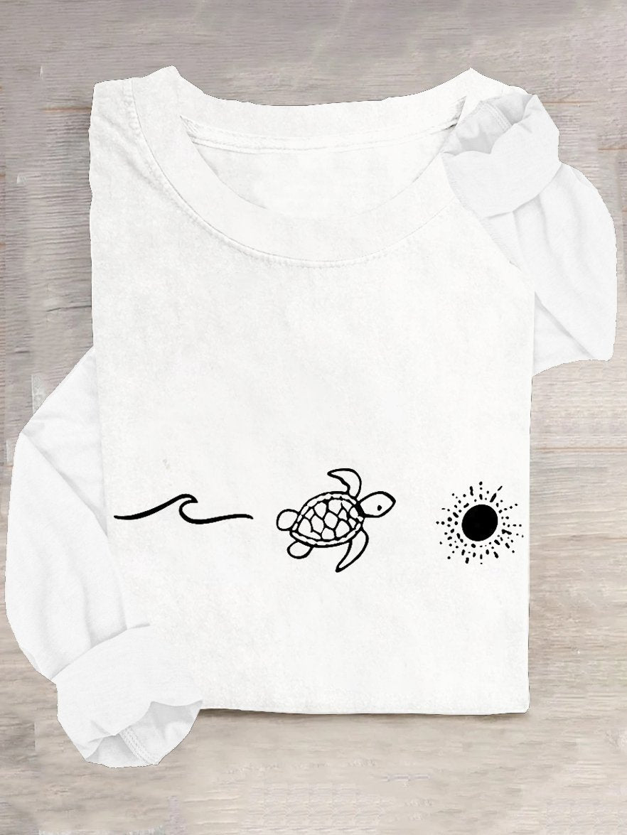 Cotton-Blend Casual Crew Neck Turtle T-Shirt