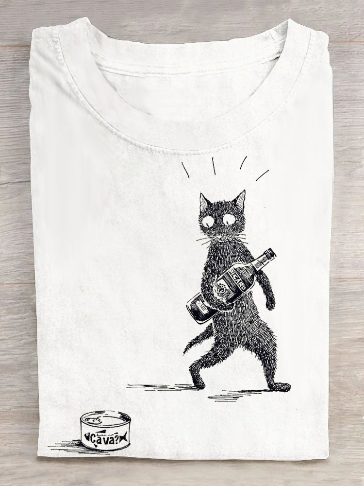 Cat Printed Casual T-Shirt