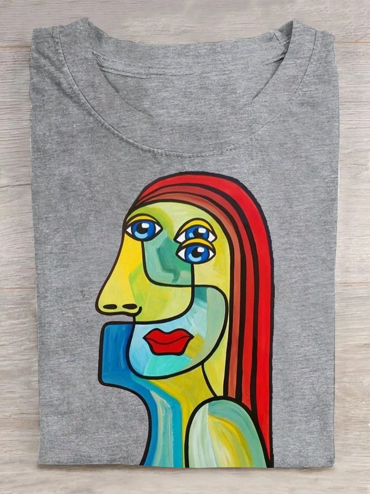 Face Cotton Casual Crew Neck T-Shirt