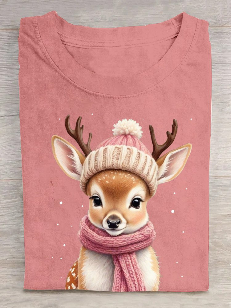 Deer Cotton Loose Casual T-Shirt