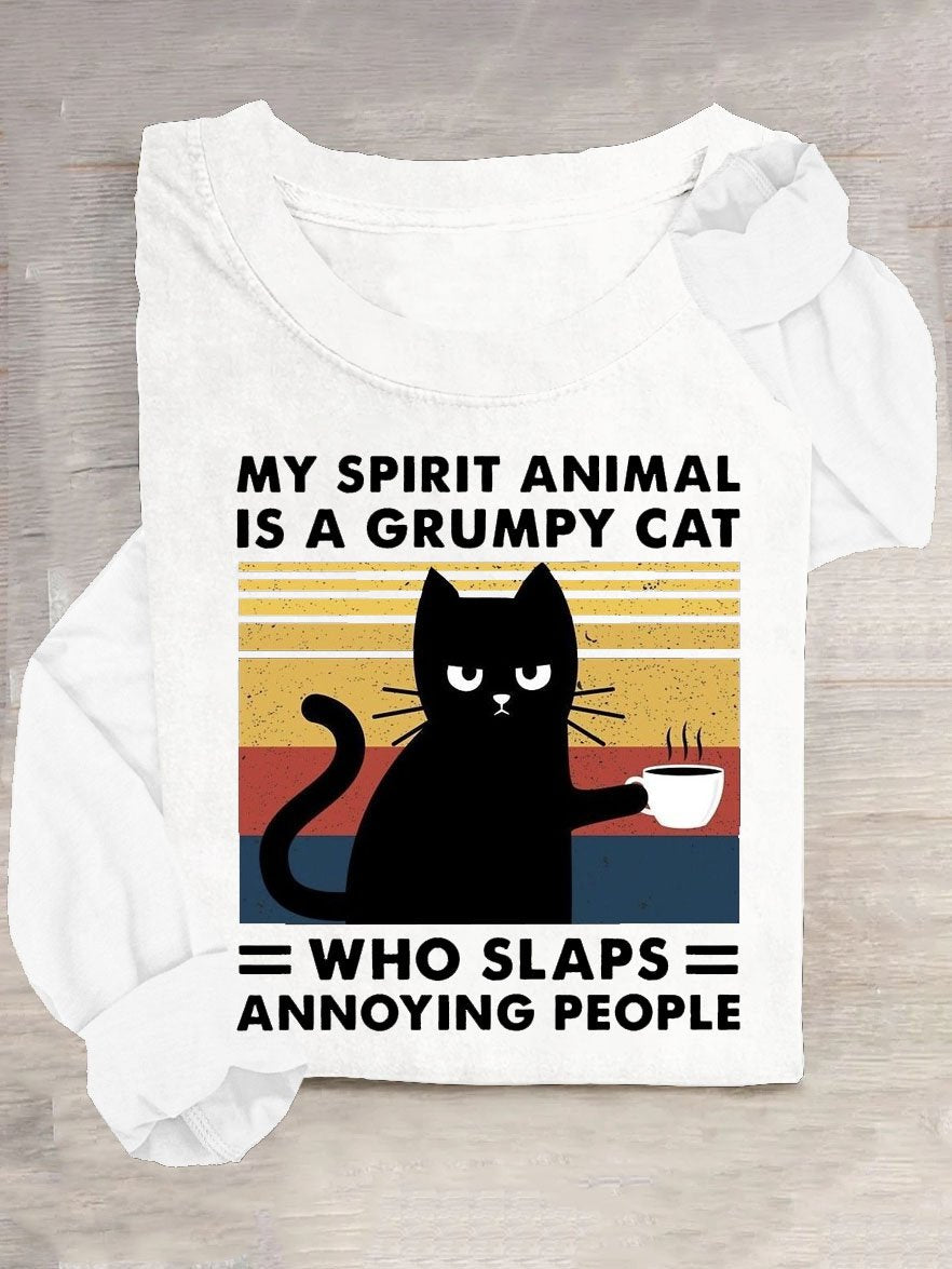 Text Letters & Cat Printed Casual T-Shirt