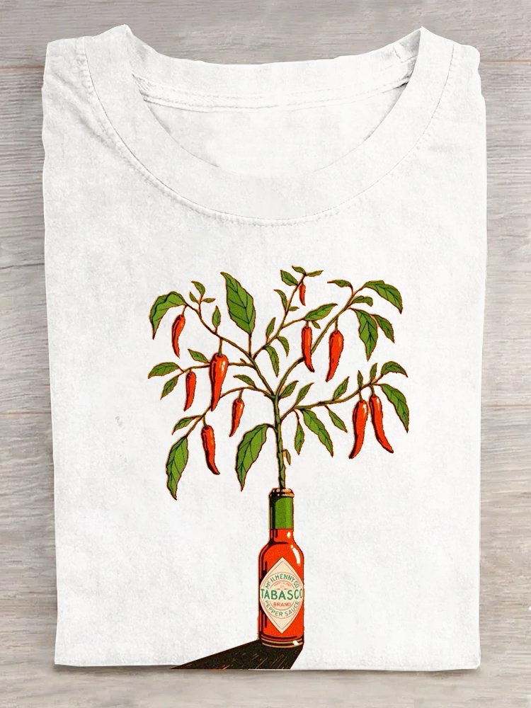 Cotton Plants Crew Neck Casual T-Shirt