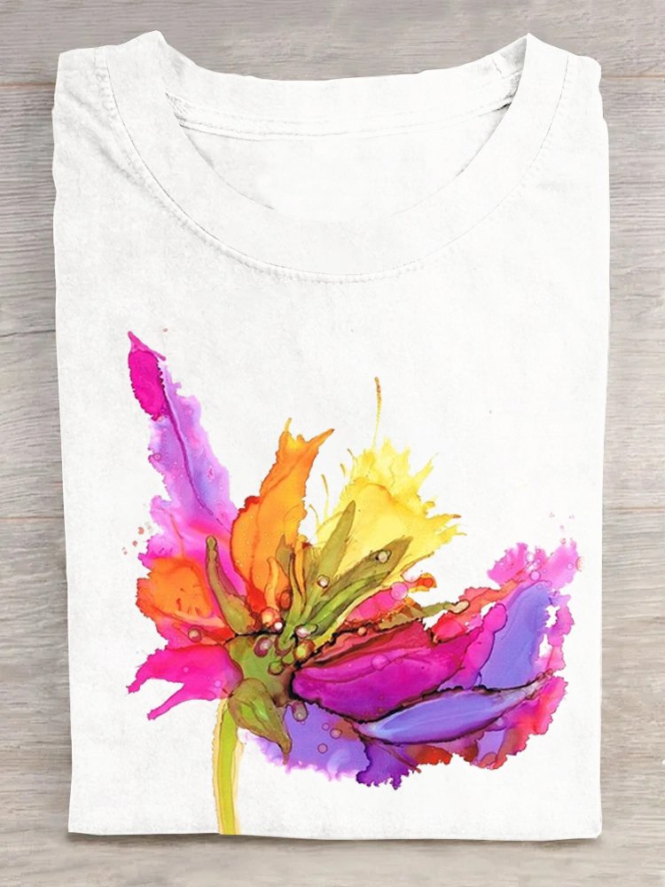 Crew Neck Floral Loose Casual T-Shirt