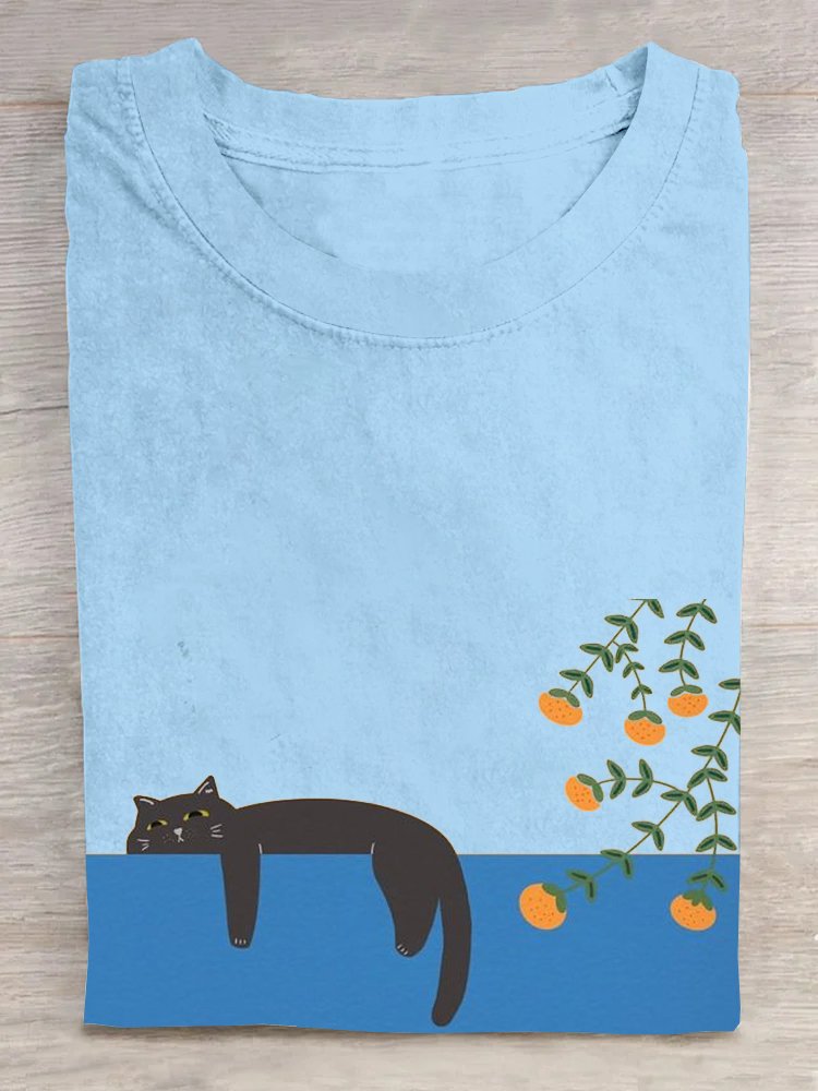 Loose Casual Cat Cotton T-Shirt