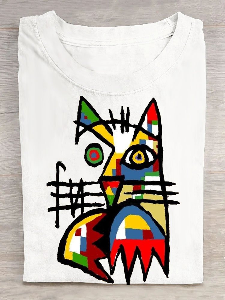 Casual Abstract Cat Printed T-Shirt