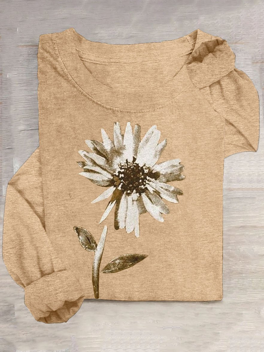 Floral Casual Cotton-Blend T-Shirt