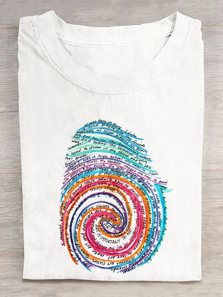 Fingerprint Text Letters Loose Casual Cotton T-Shirt