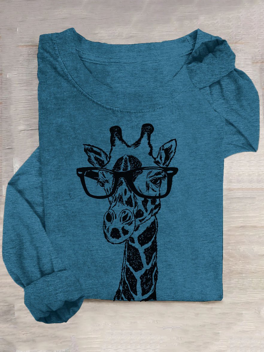 Funny Glasses Giraffe Printed Long SleeveT-Shirt